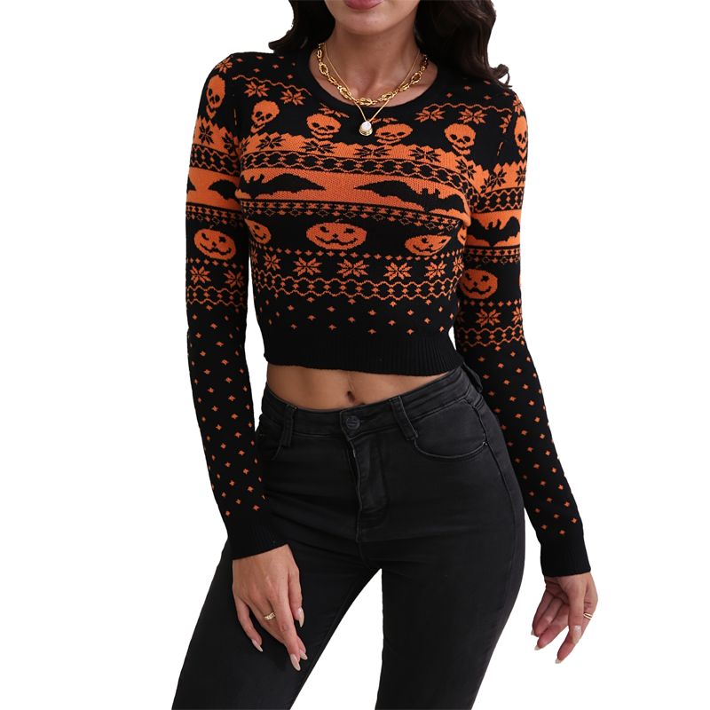 Halloween Bare Midriff Tops Knit Sweter kobiety