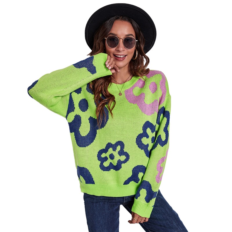 Kobiety kwitną Jacquard Knit Sweter