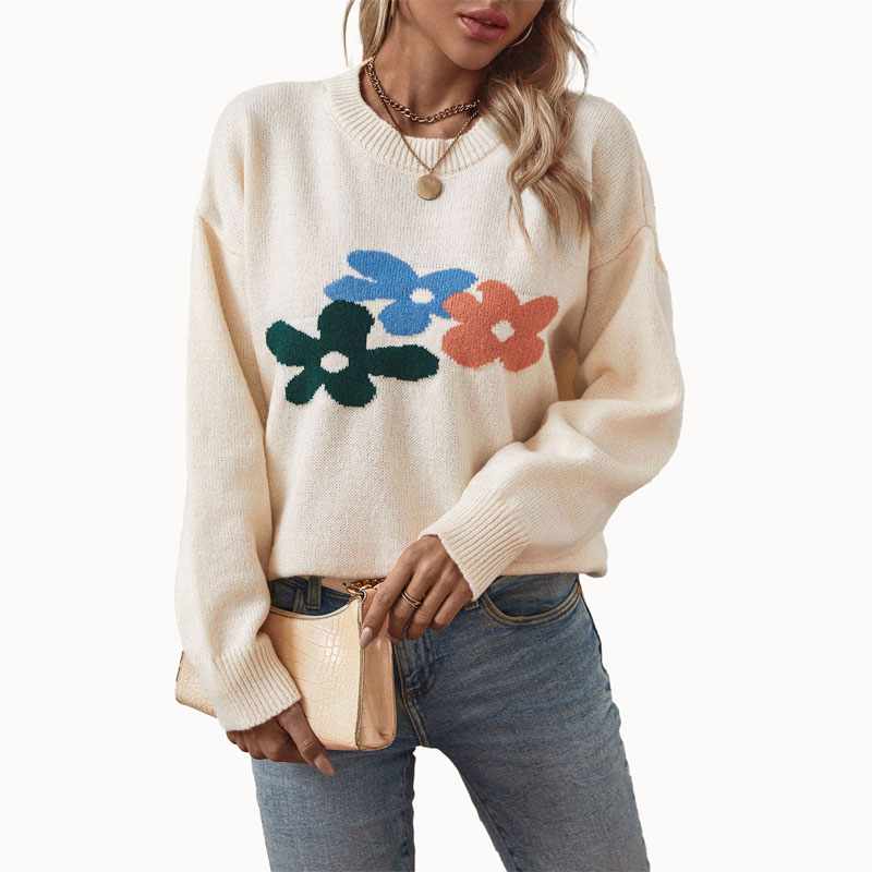 Kobiety kwitną Jacquard Pullover Knit Sweter